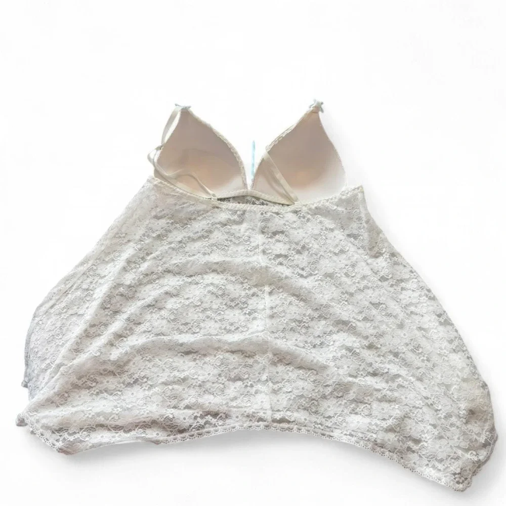 Intimo Donatella White‎ Floral Lace Babydoll Chemise, Women's Size XL.